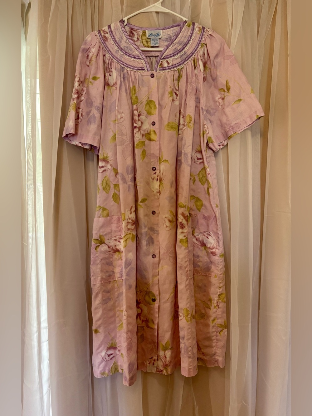 Vintage Leisure Life Size XL Floral Button-Front pockets Night Gown Cotton Blend